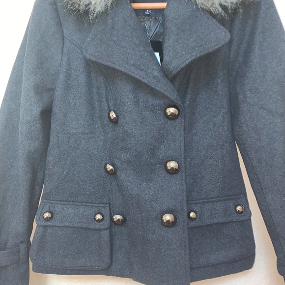 Therapy By Lane Crawford Gray Wool Faux Fur Coat B2/1 - Picture 3 of 12